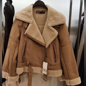 Zara Tan Teddy Jacket with Belt